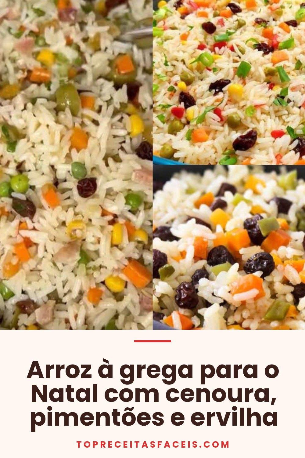 Arroz à grega para o Natal com cenoura, pimentões e ervilha