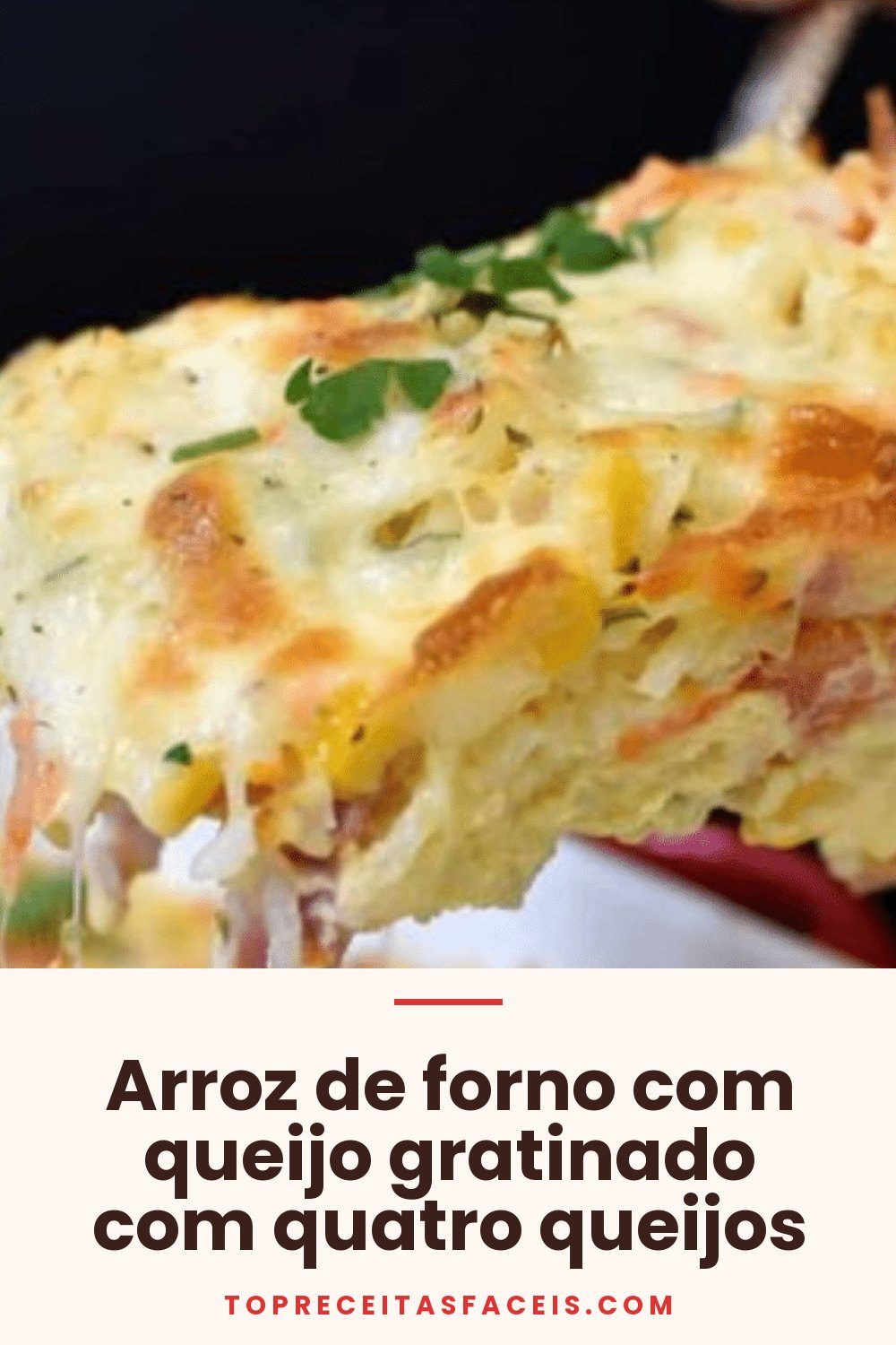 Arroz de forno com queijo gratinado com quatro queijos