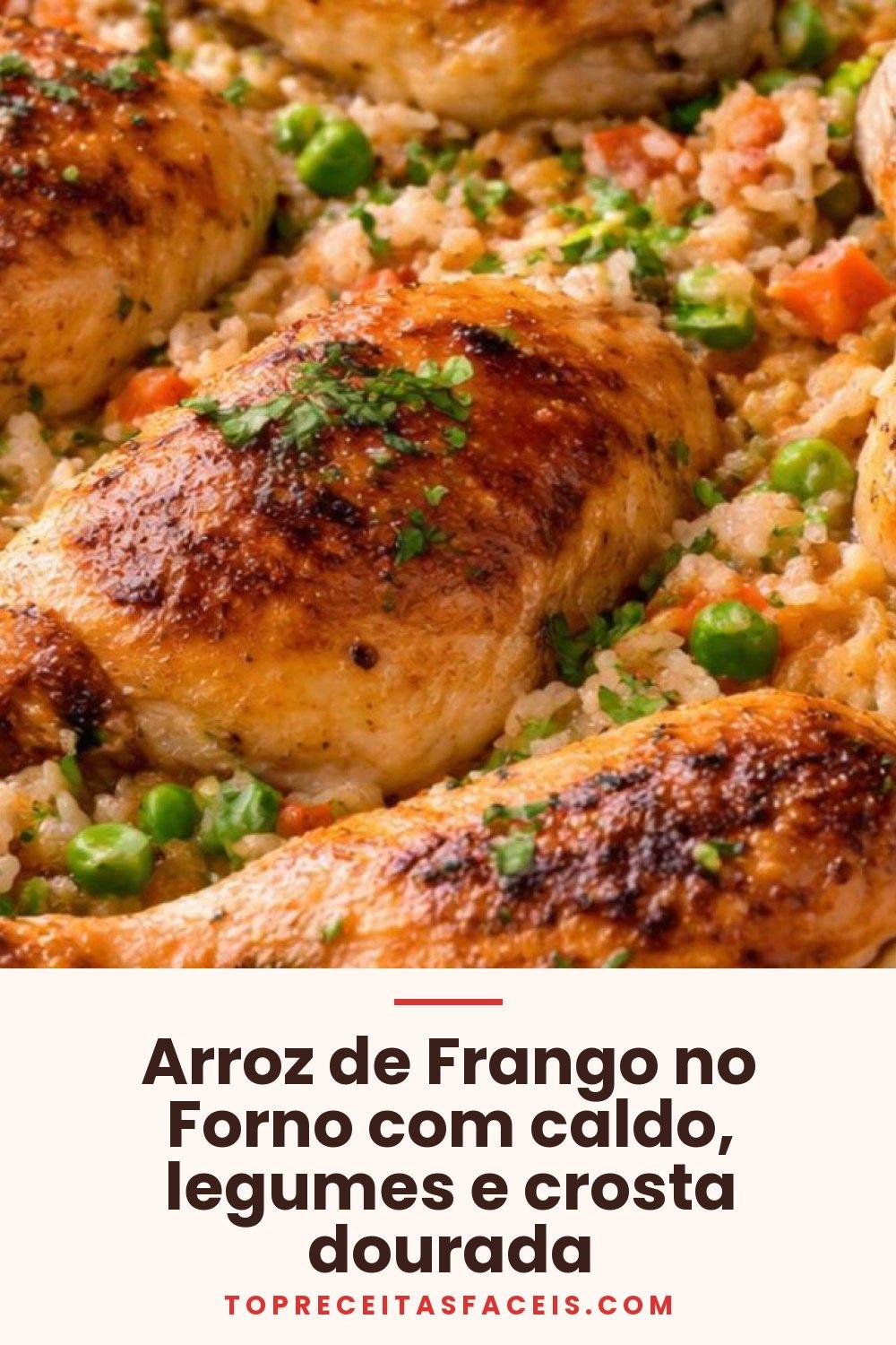 Arroz de Frango no Forno com caldo, legumes e crosta dourada