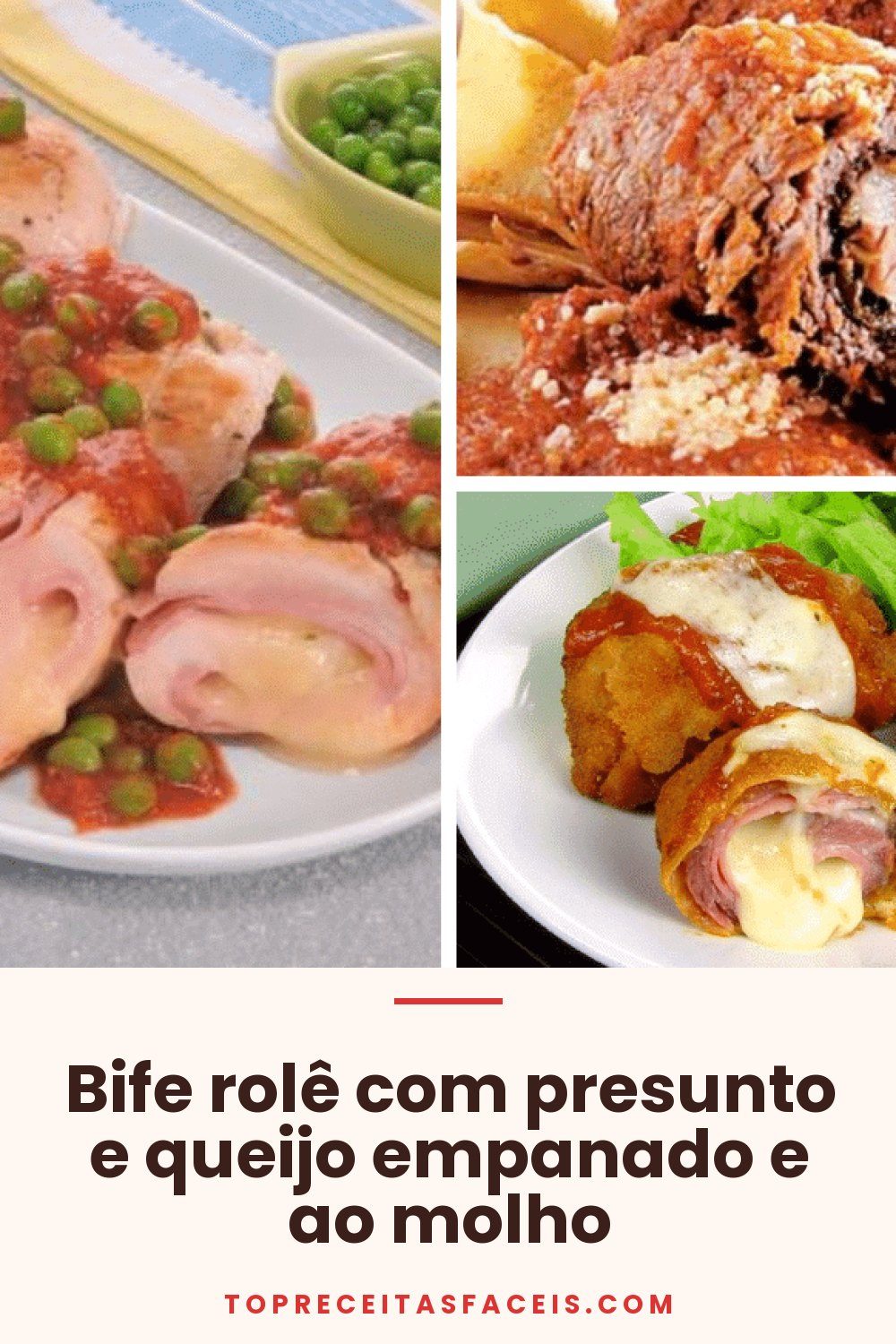 Bife rolê com presunto e queijo empanado e ao molho