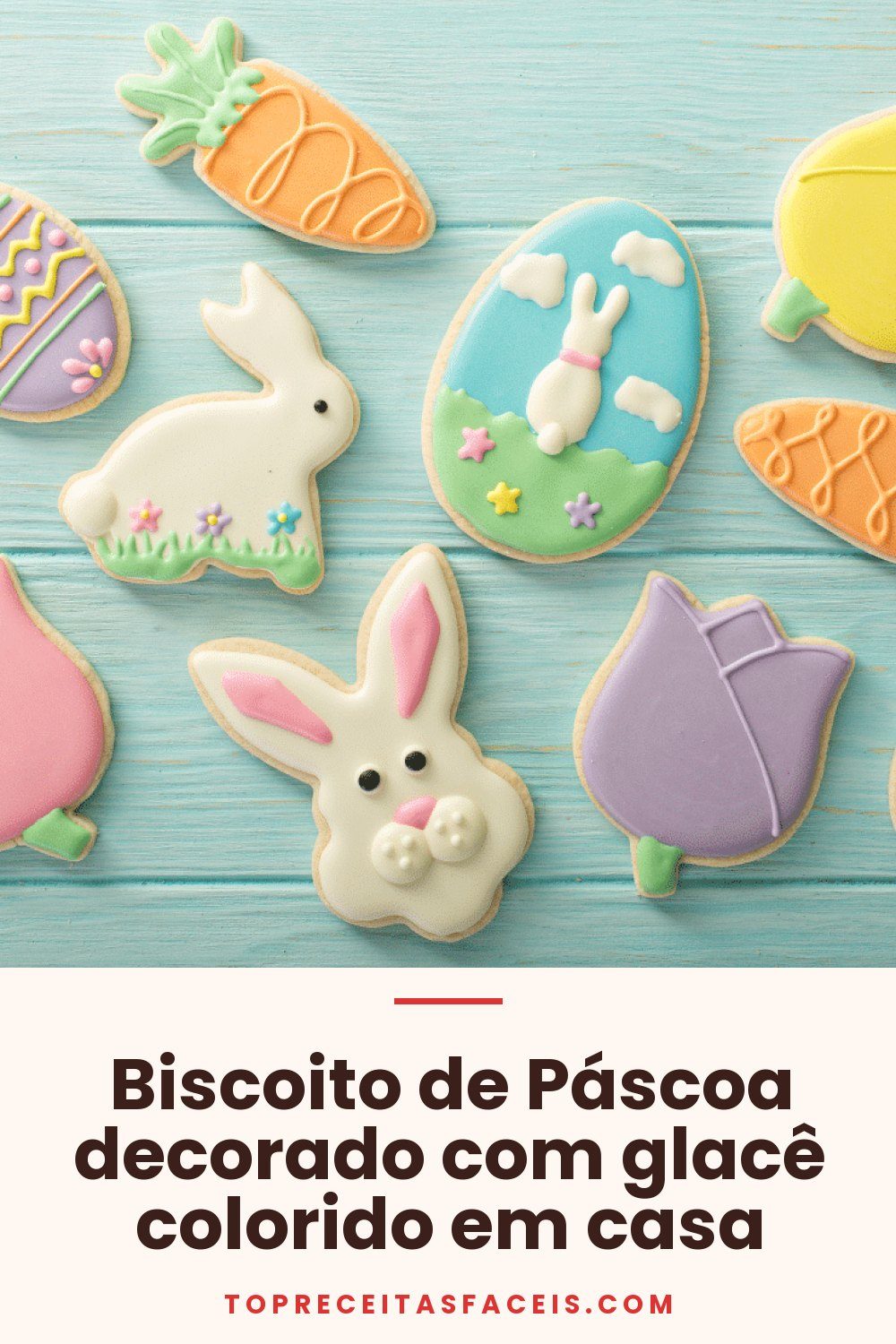 Biscoito de Páscoa decorado com glacê colorido em casa