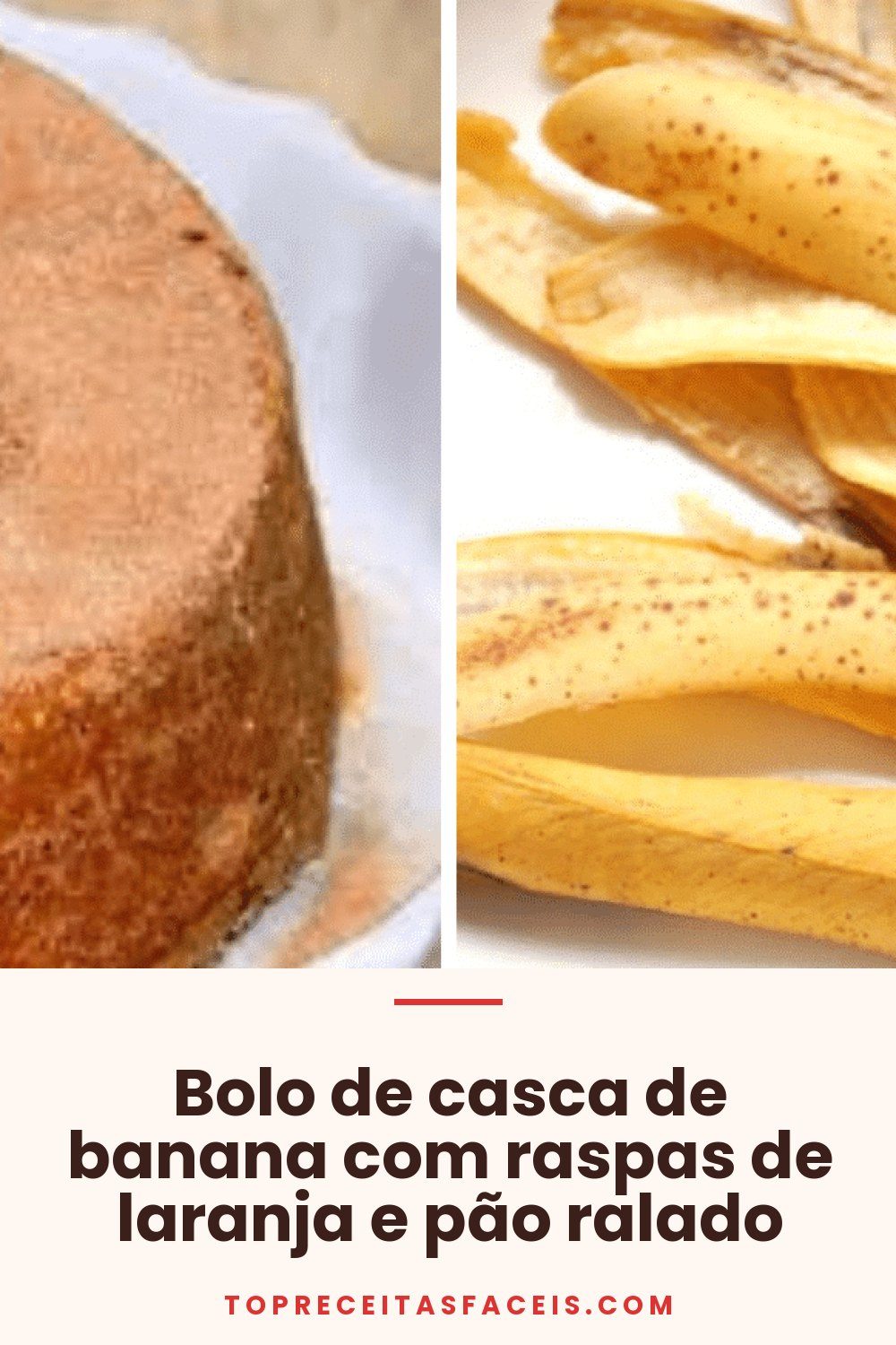Bolo de casca de banana com raspas de laranja e pão ralado