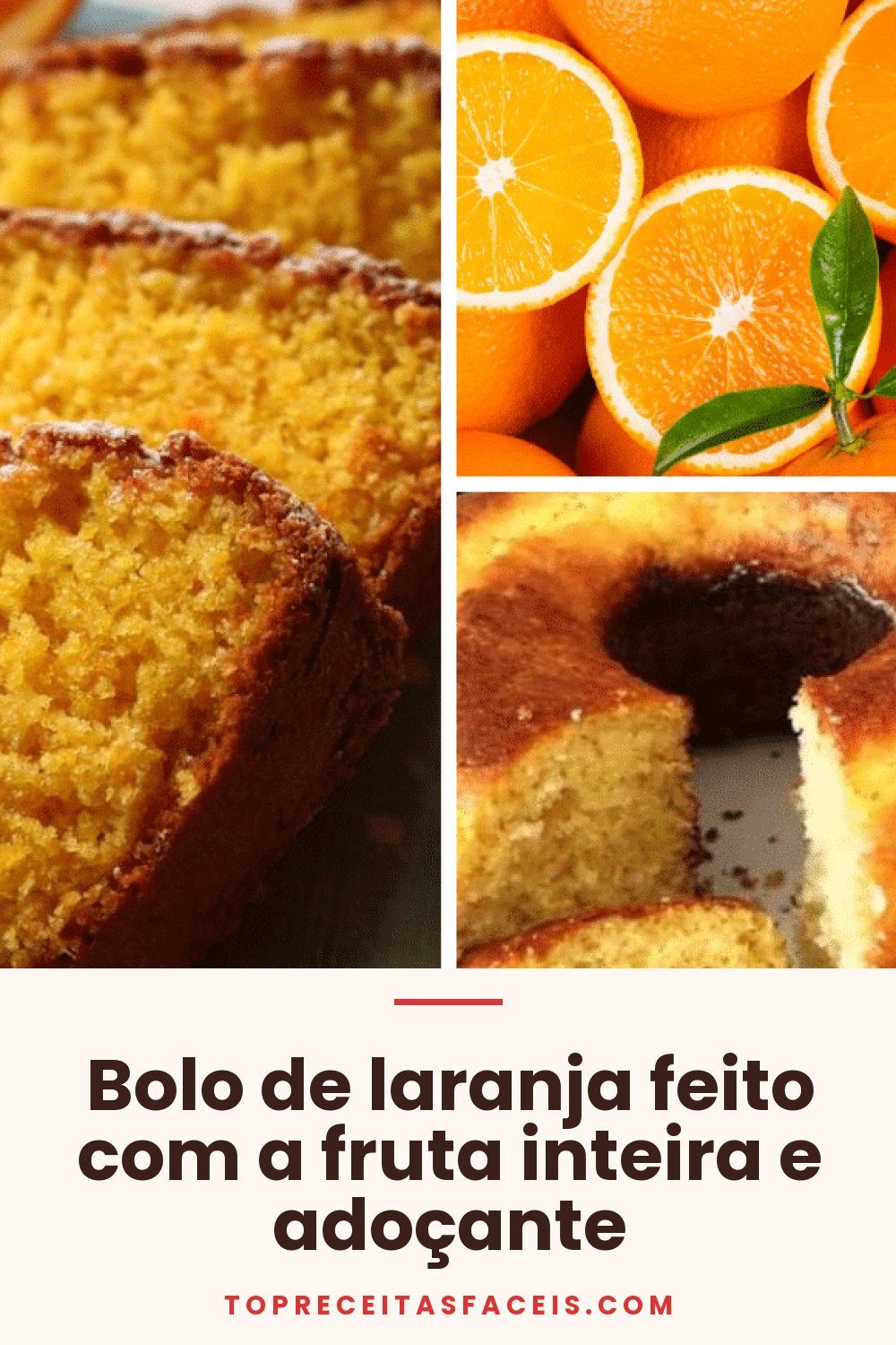 Bolo de laranja feito com a fruta inteira e adoçante