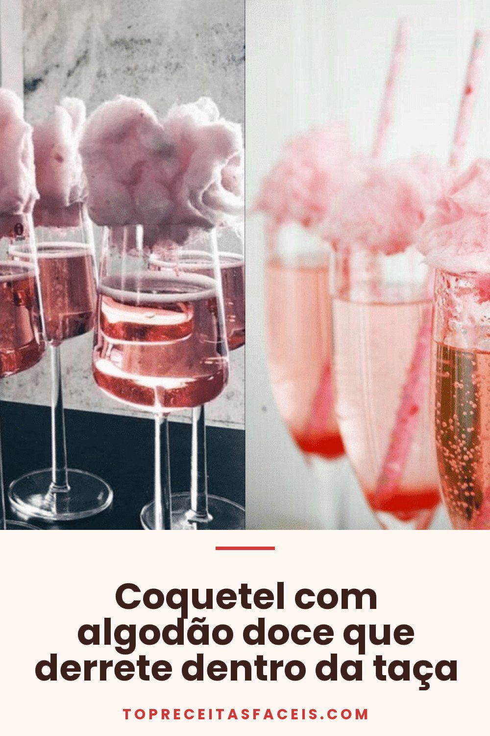 Coquetel com algodão doce que derrete dentro da taça