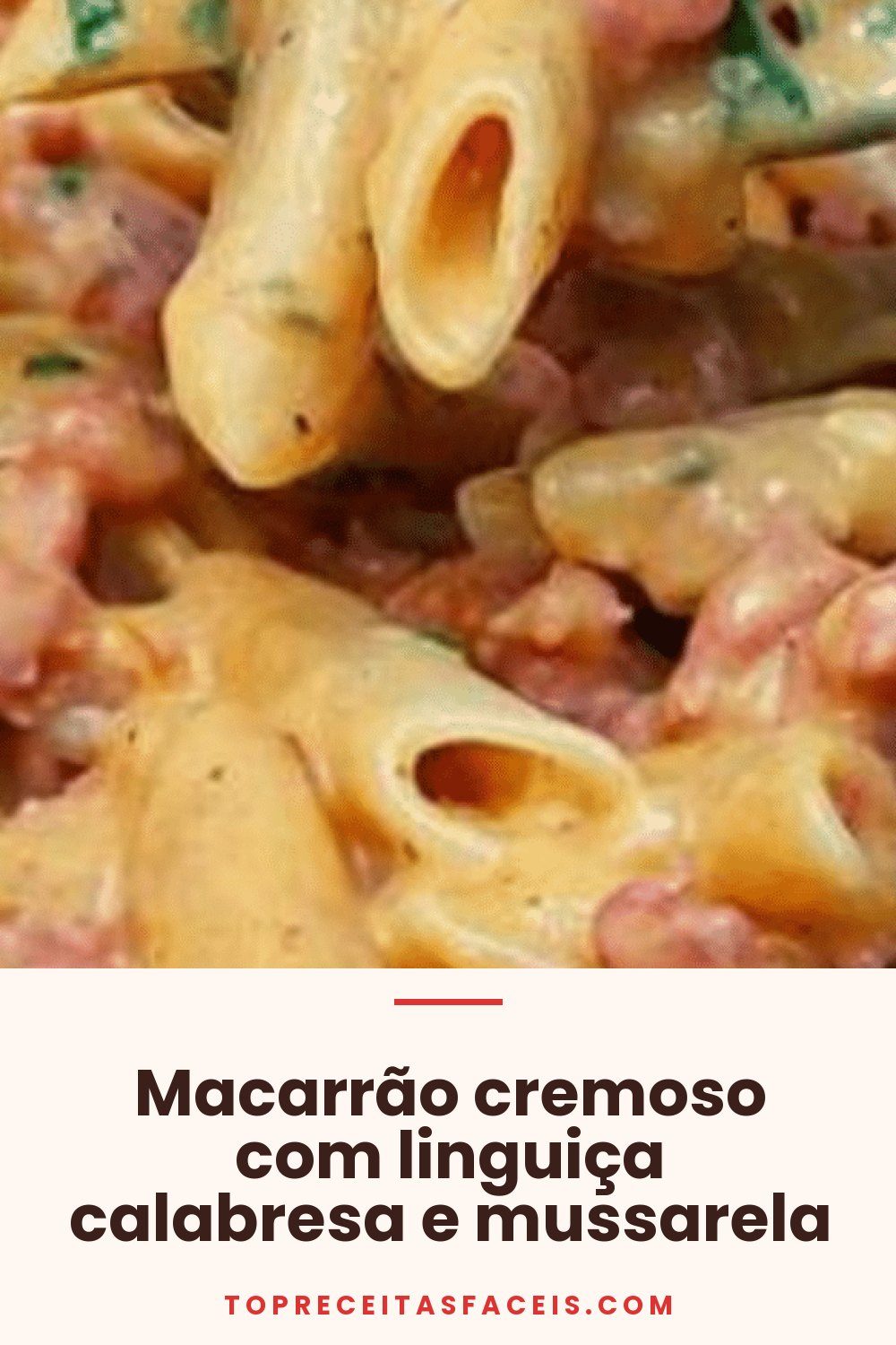 Macarrão cremoso com linguiça calabresa e mussarela