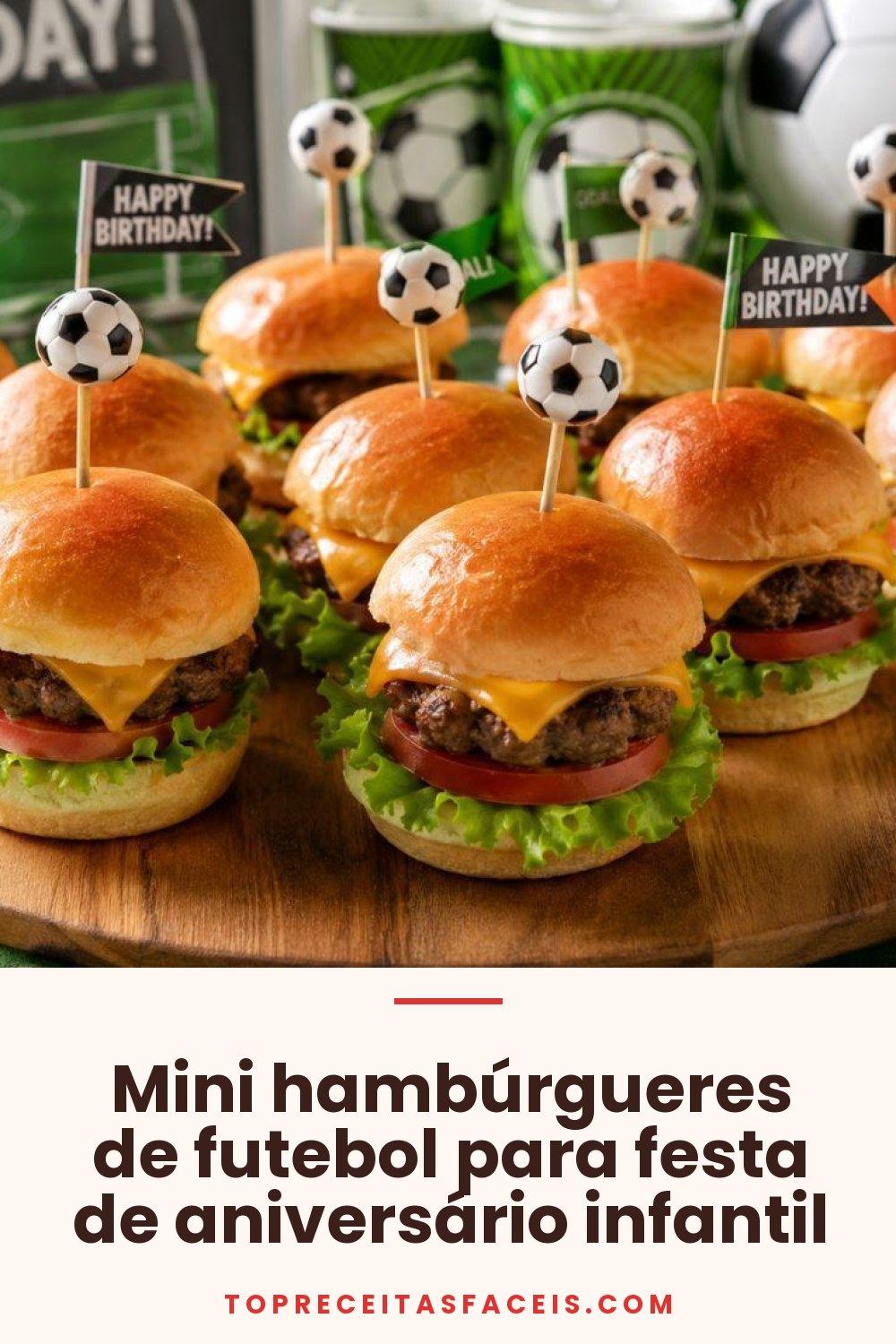 Mini hambúrgueres de futebol para festa de aniversário infantil