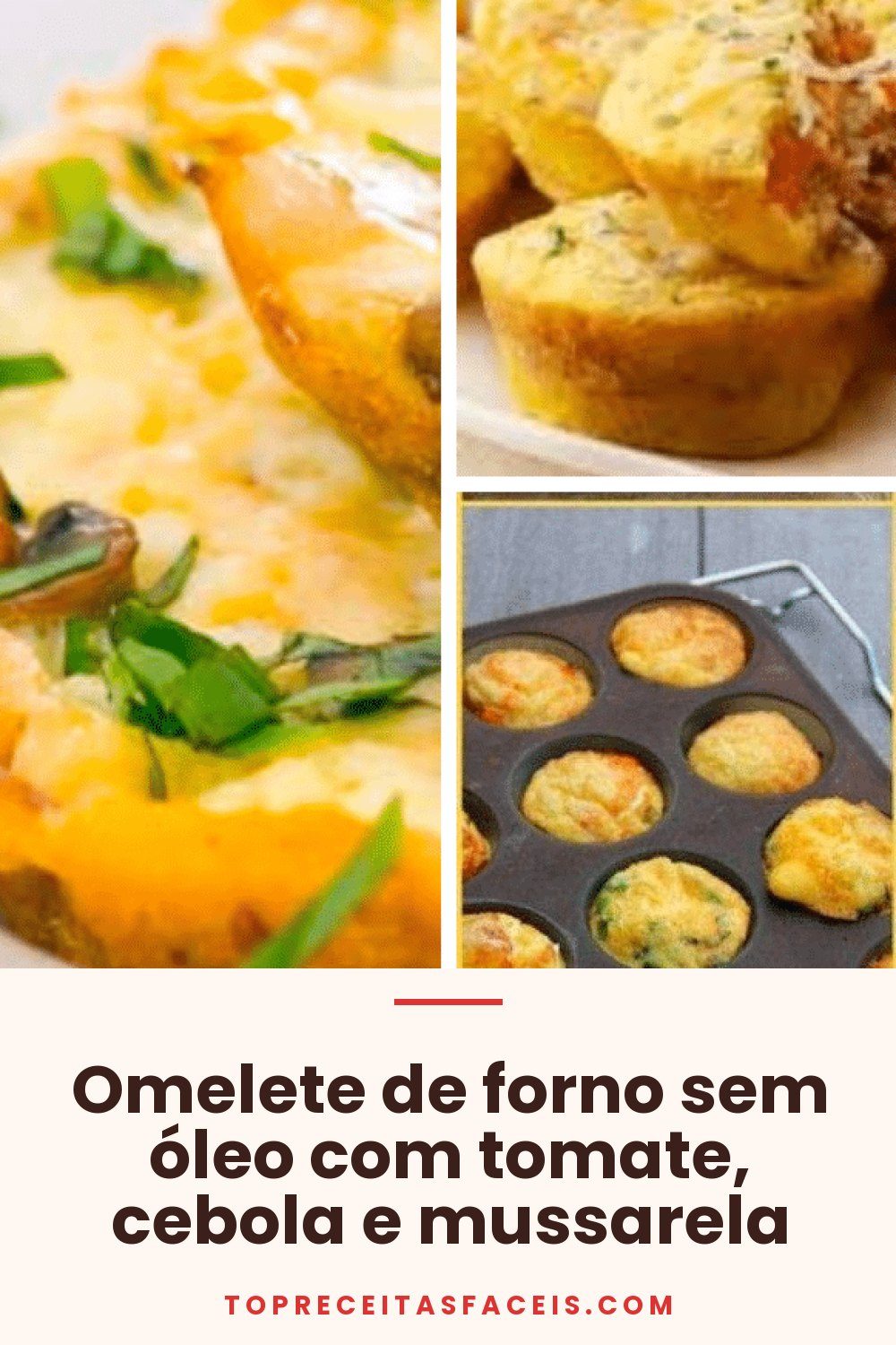Omelete de forno sem óleo com tomate, cebola e mussarela