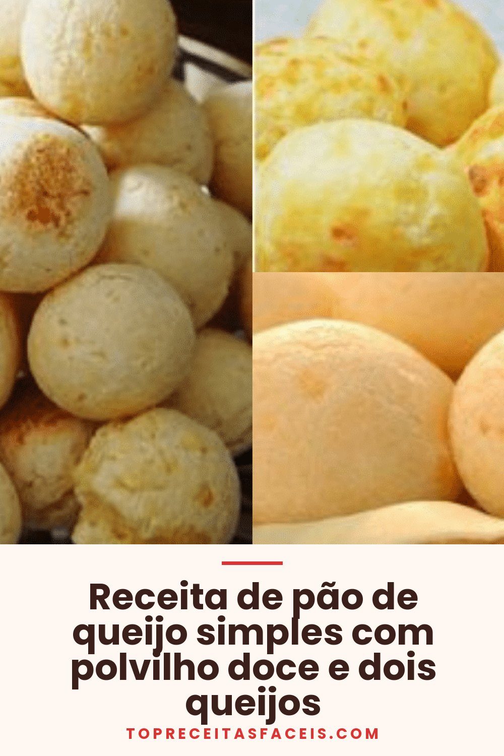 Receita de pão de queijo simples com polvilho doce e dois queijos