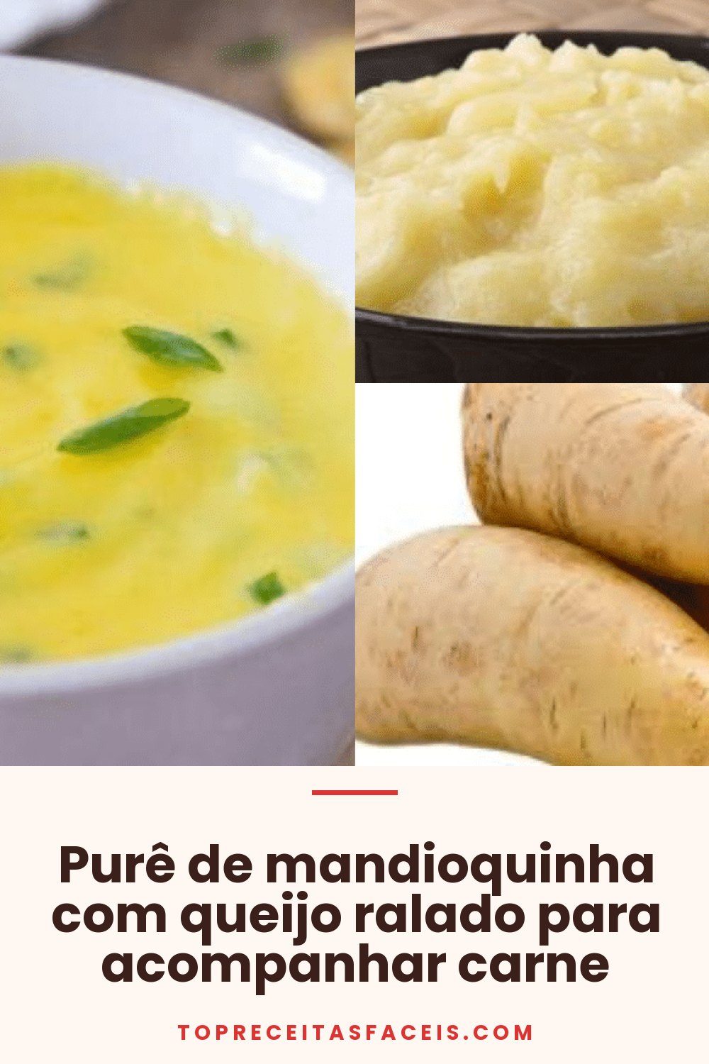 Purê de mandioquinha com queijo ralado para acompanhar carne