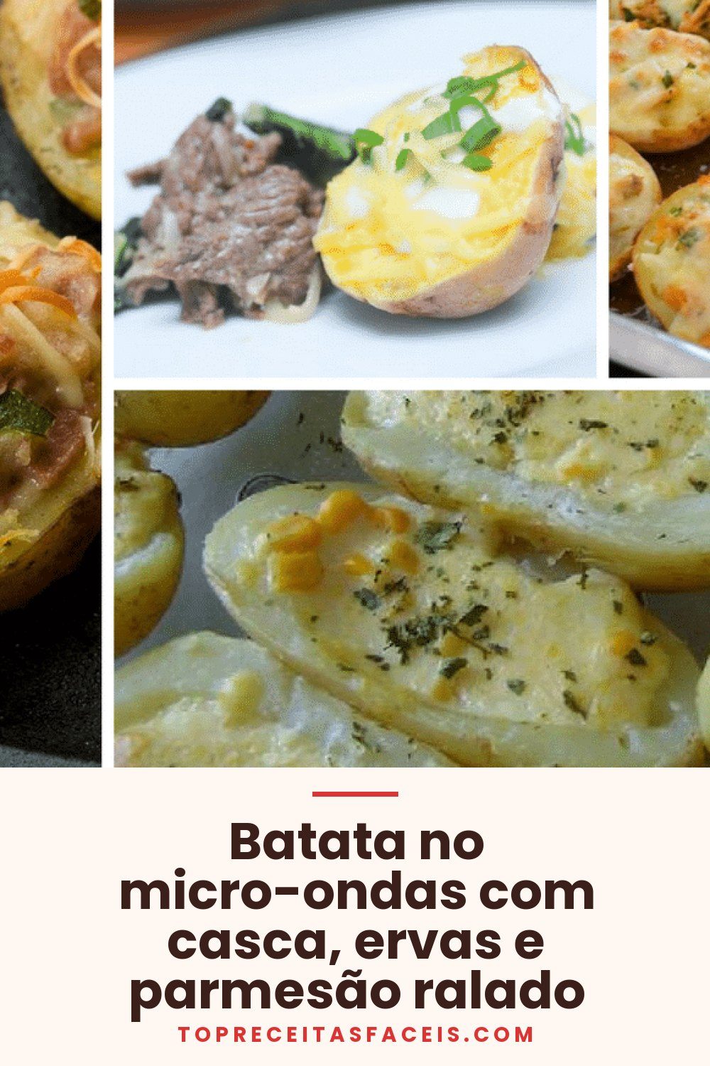 Batata no micro-ondas com casca, ervas e parmesão ralado