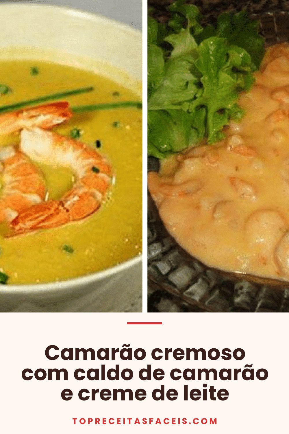 Camarão cremoso com caldo de camarão e creme de leite