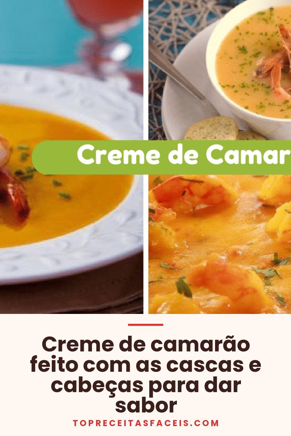 Creme de camarão feito com as cascas e cabeças para dar sabor