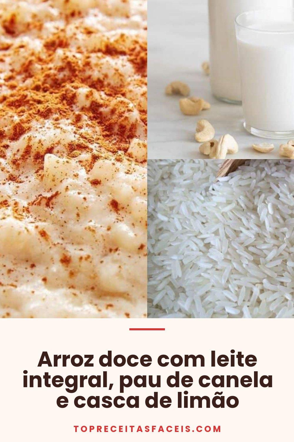 Arroz doce com leite integral, pau de canela e casca de limão