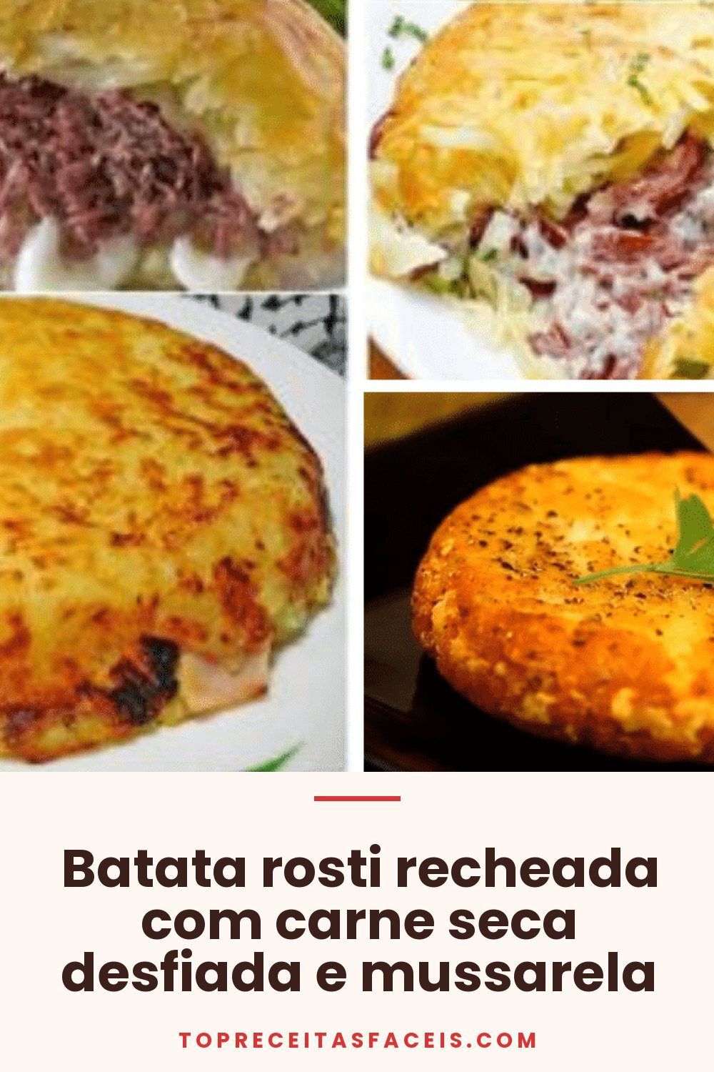 Batata rosti recheada com carne seca desfiada e mussarela