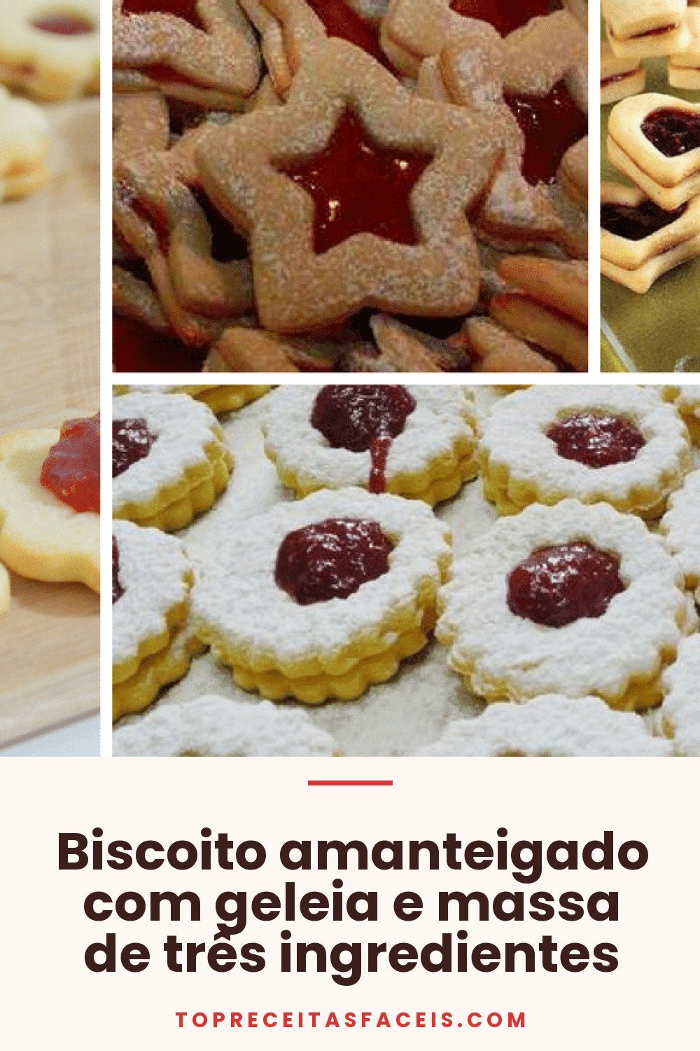 Biscoito amanteigado com geleia e massa de três ingredientes
