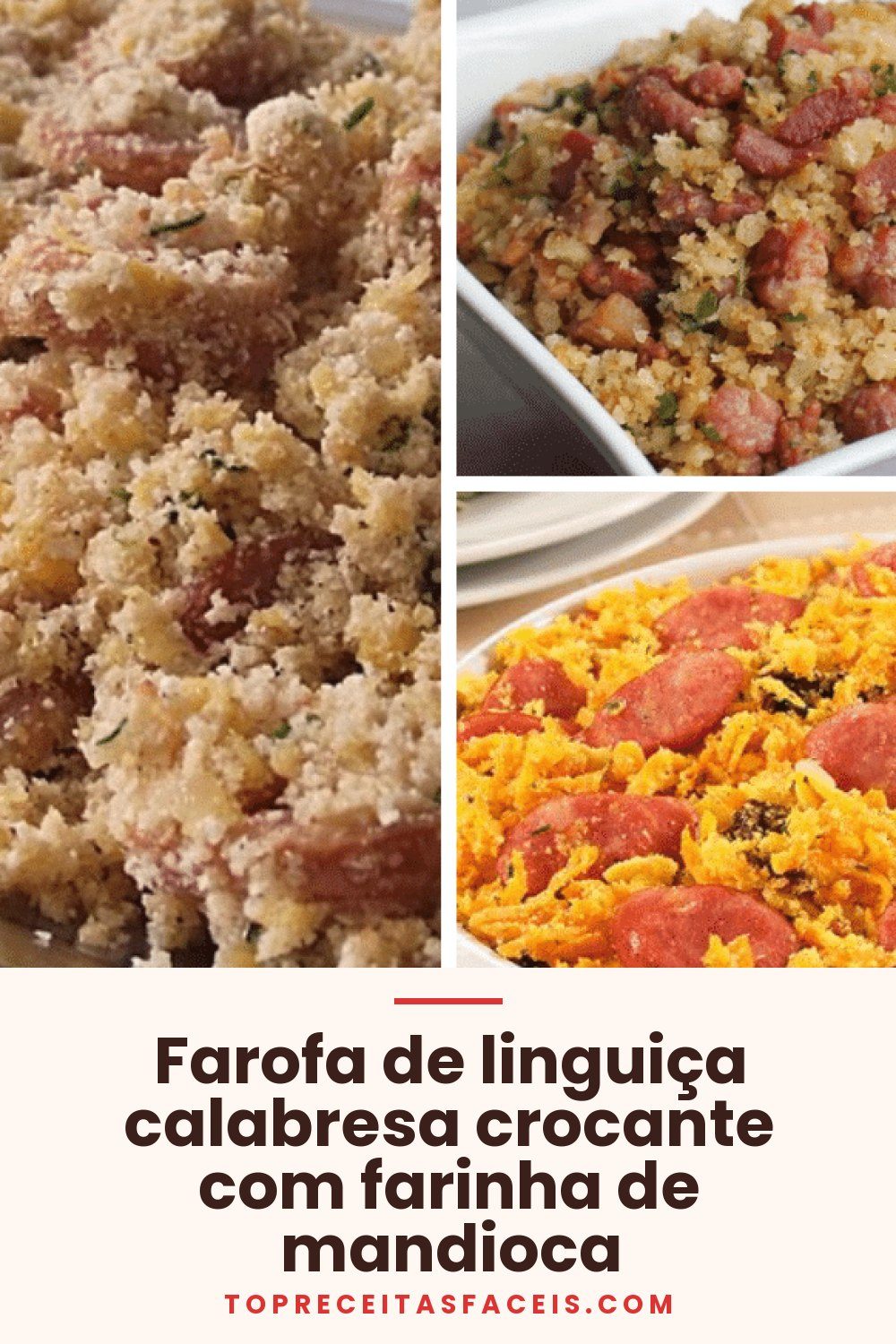 Farofa de linguiça calabresa crocante com farinha de mandioca