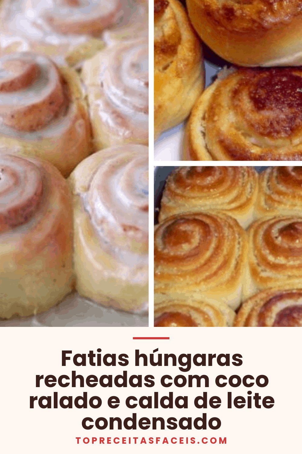 Fatias húngaras recheadas com coco ralado e calda de leite condensado