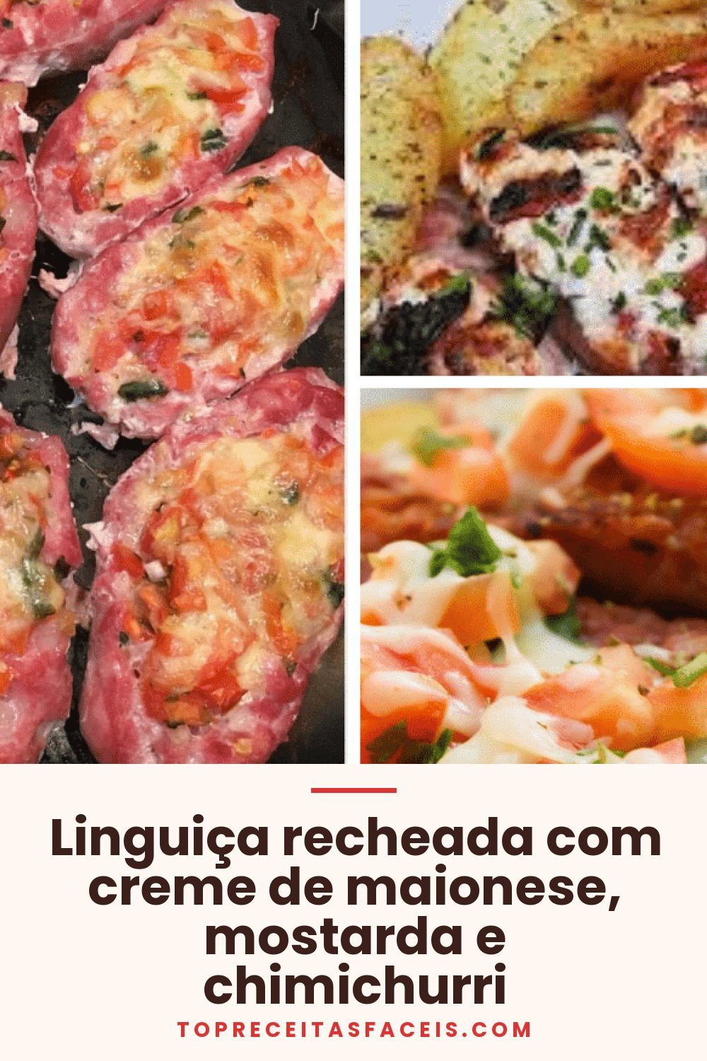 Linguiça recheada com creme de maionese, mostarda e chimichurri