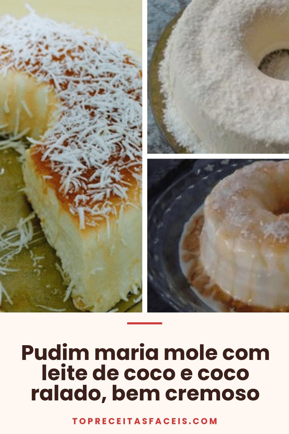 Pudim maria mole com leite de coco e coco ralado, bem cremoso