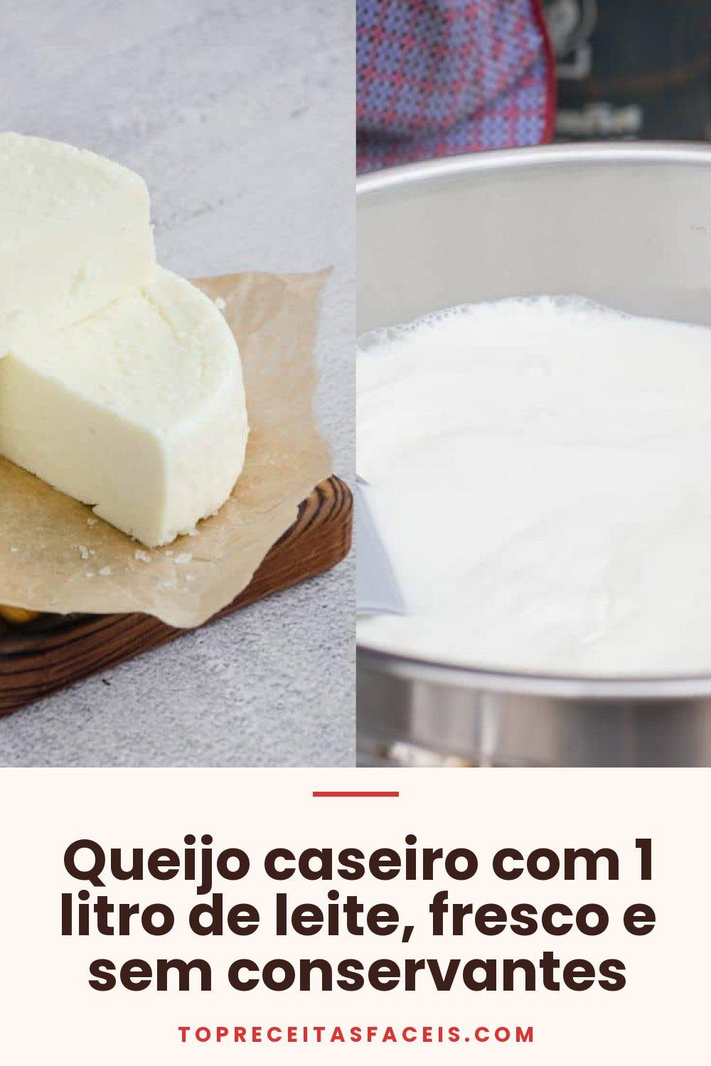 Queijo caseiro com 1 litro de leite, fresco e sem conservantes