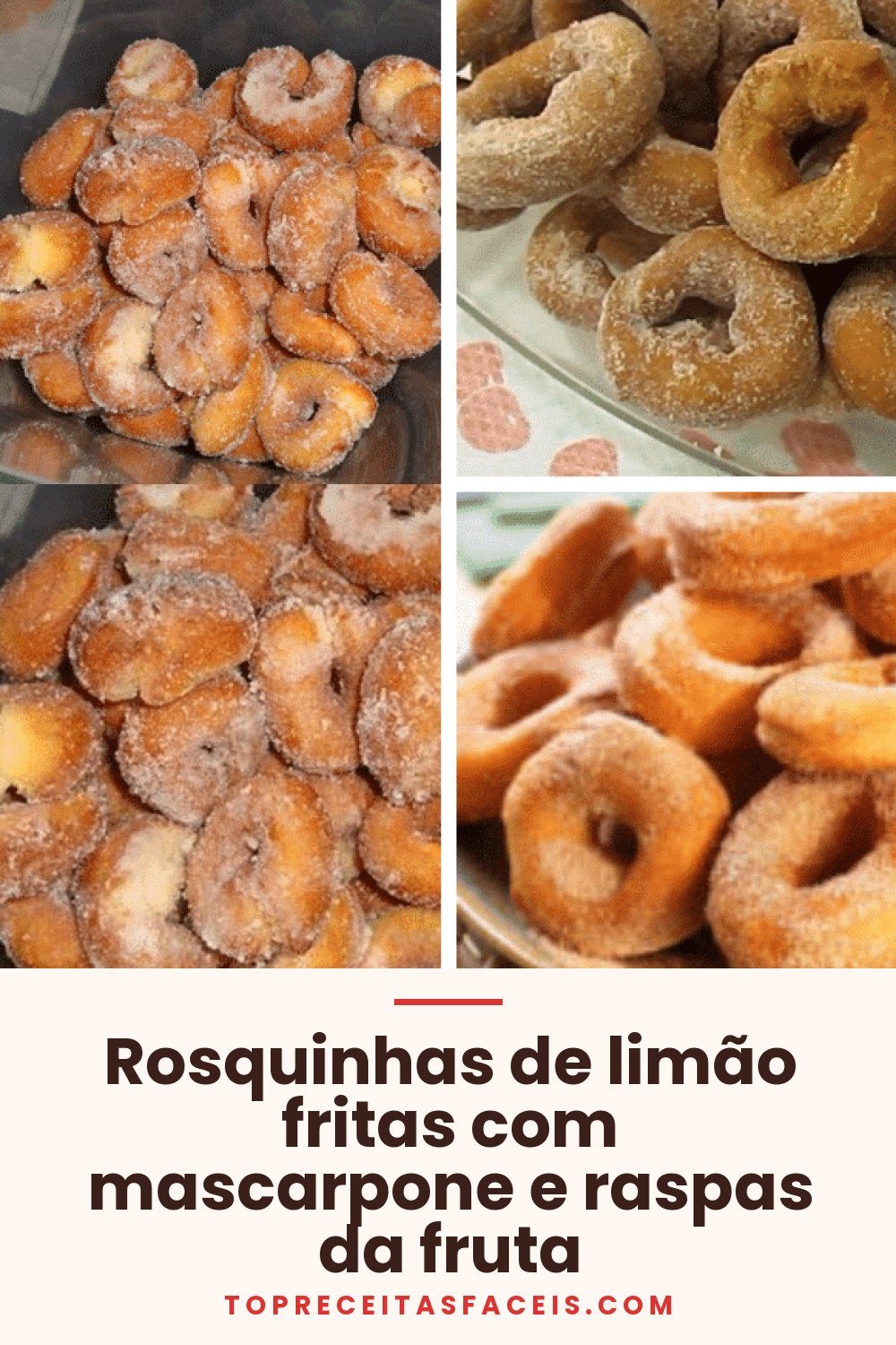 Rosquinhas de limão fritas com mascarpone e raspas da fruta