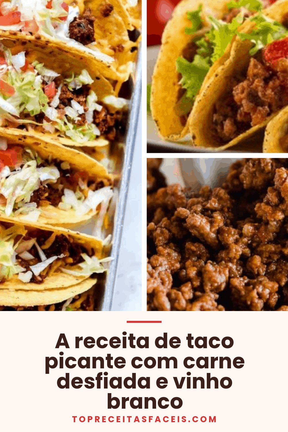 A receita de taco picante com carne desfiada e vinho branco