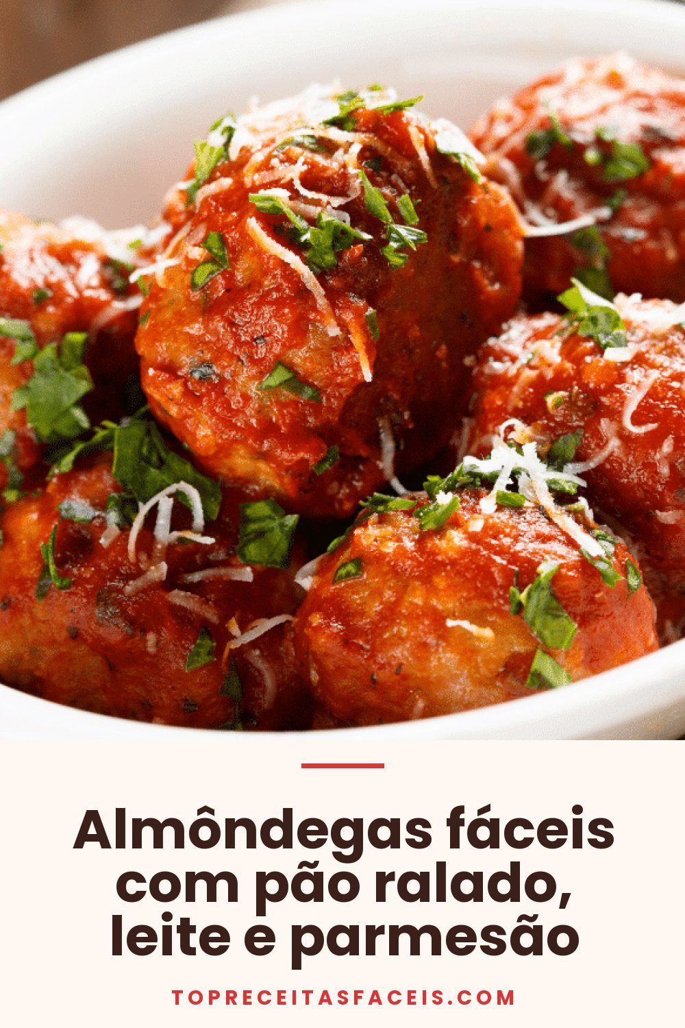 Almôndegas fáceis com pão ralado, leite e parmesão