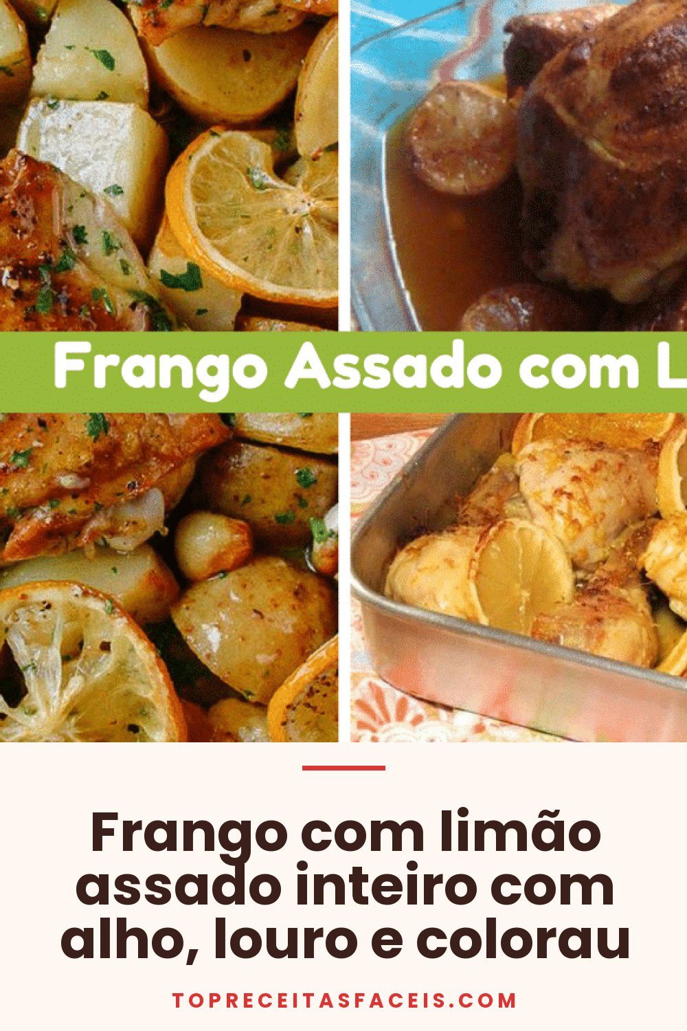 Frango com limão assado inteiro com alho, louro e colorau