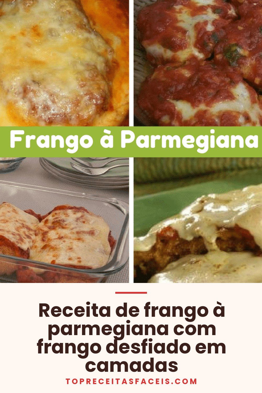 Receita de frango à parmegiana com frango desfiado em camadas
