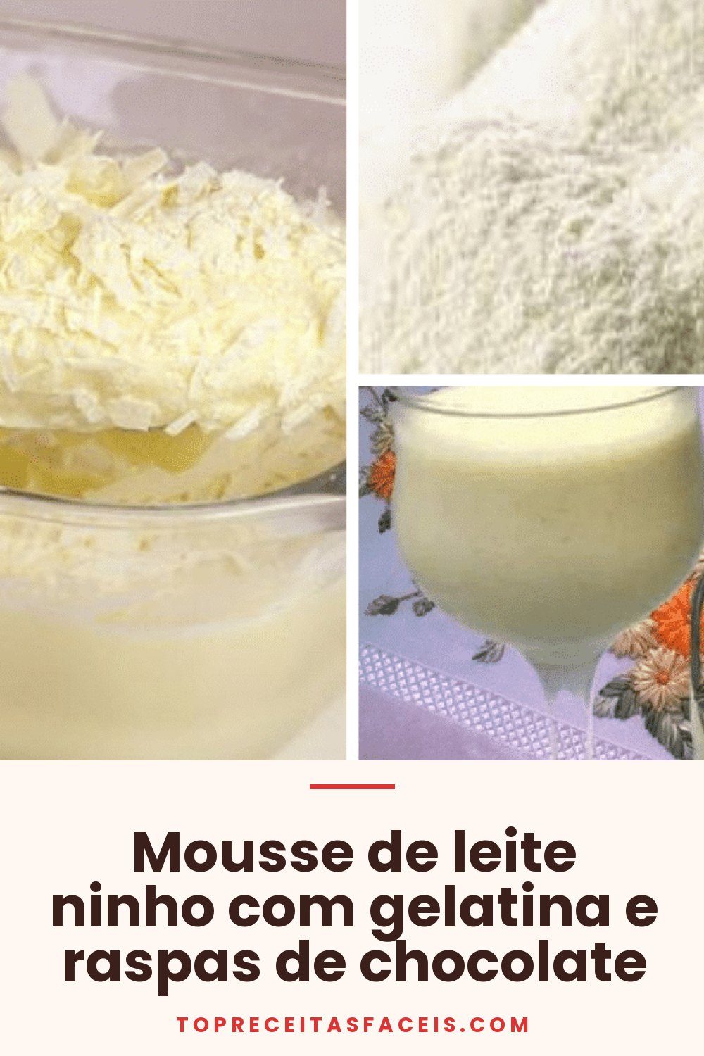 Mousse de leite ninho com gelatina e raspas de chocolate