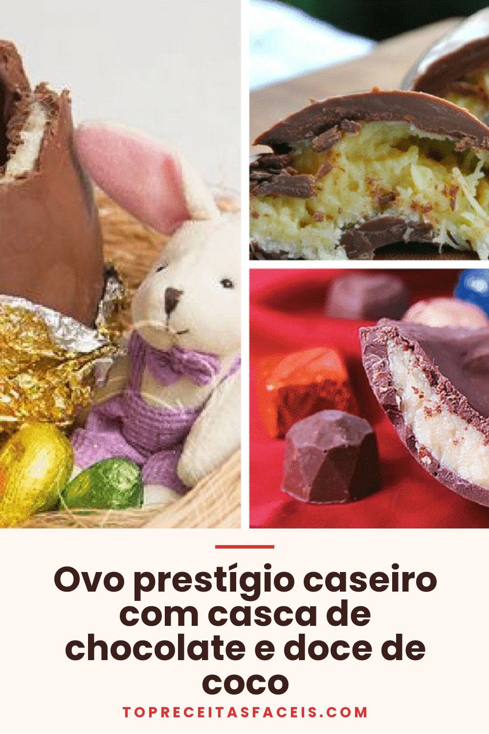 Ovo prestígio caseiro com casca de chocolate e doce de coco