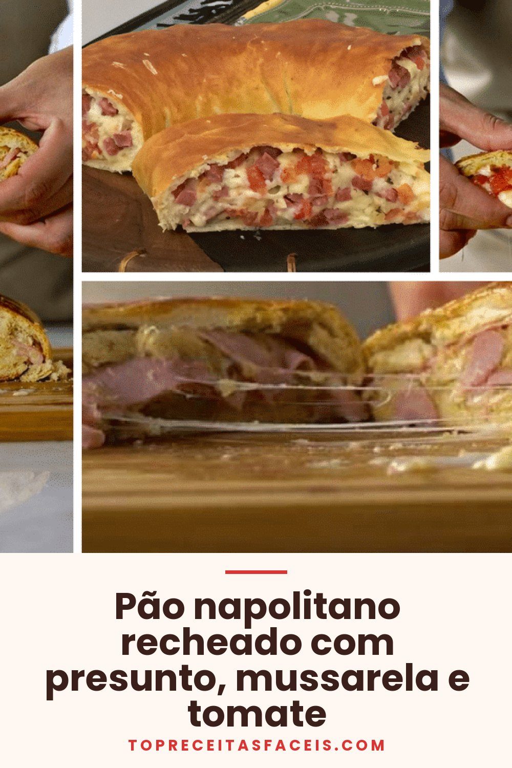 Pão napolitano recheado com presunto, mussarela e tomate