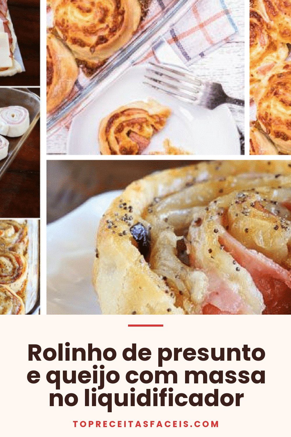 Rolinho de presunto e queijo com massa no liquidificador