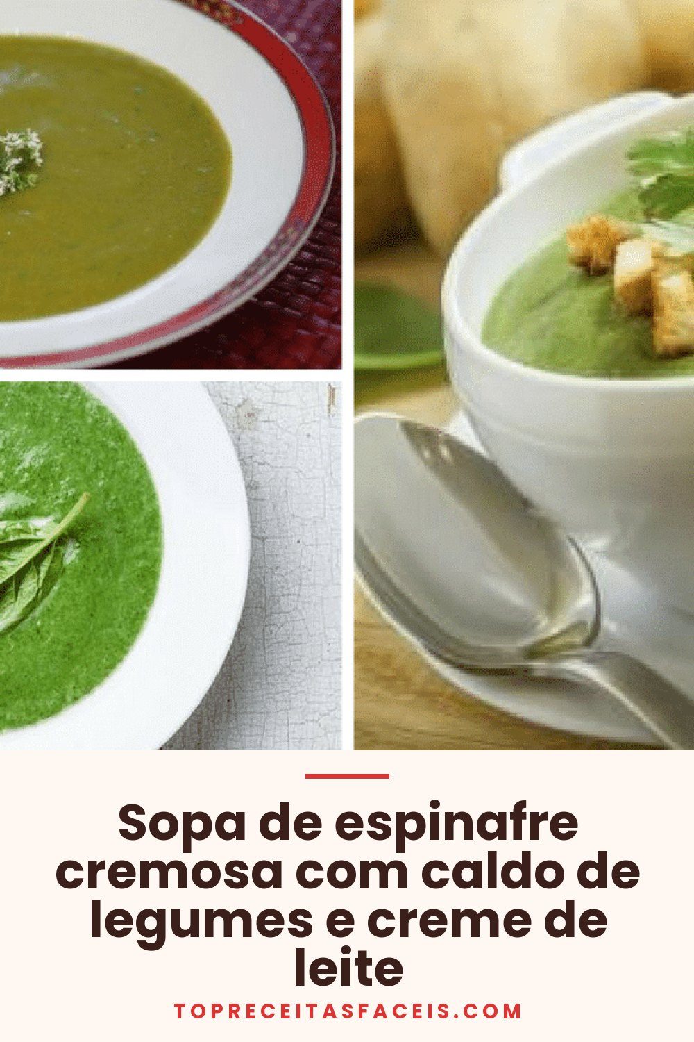 Sopa de espinafre cremosa com caldo de legumes e creme de leite