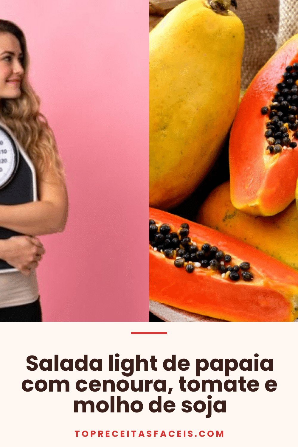 Salada light de papaia com cenoura, tomate e molho de soja