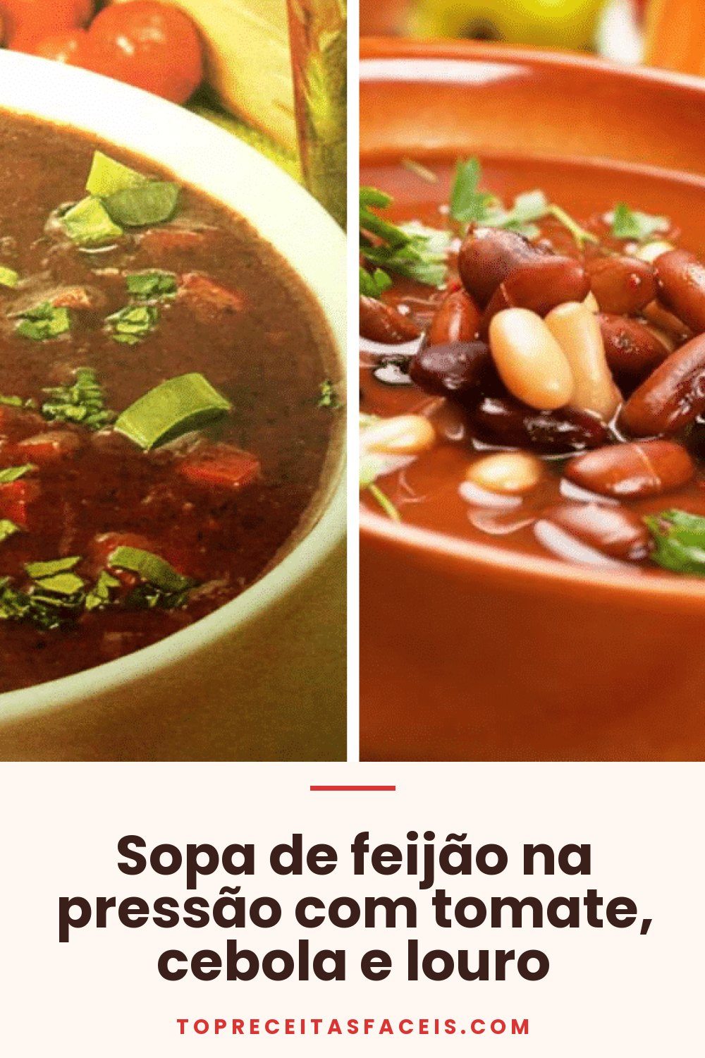 Sopa de feijão na pressão com tomate, cebola e louro