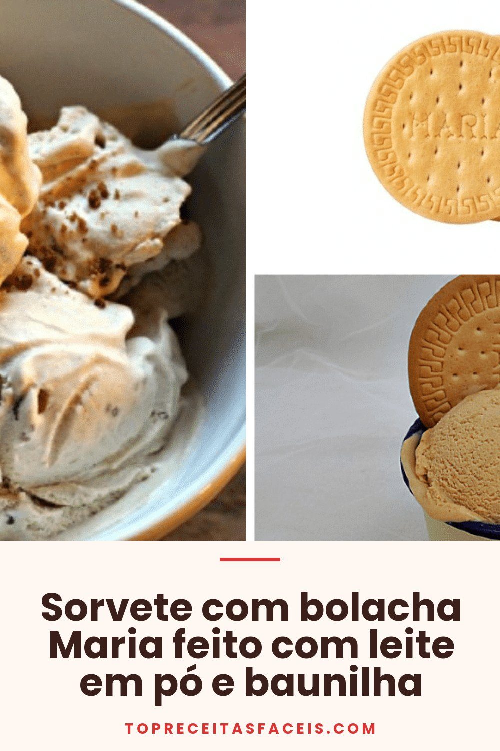 Sorvete com bolacha Maria feito com leite em pó e baunilha