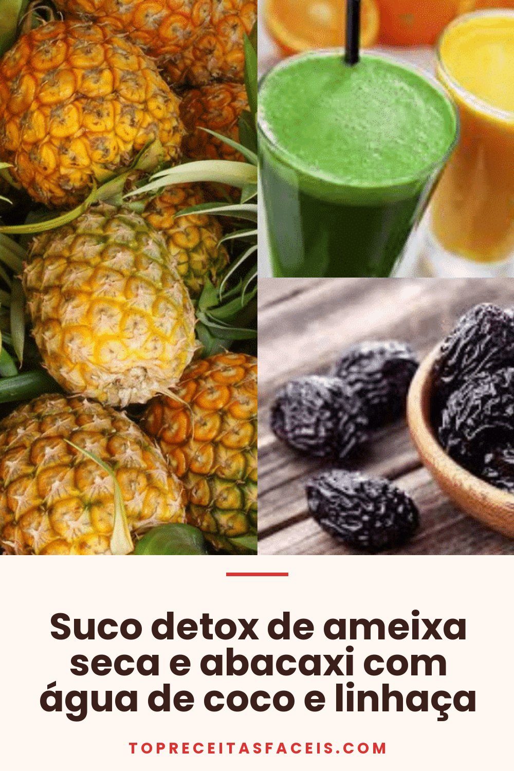 Suco detox de ameixa seca e abacaxi com água de coco e linhaça