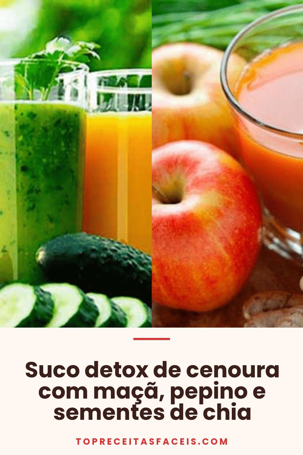 Suco detox de cenoura com maçã, pepino e sementes de chia