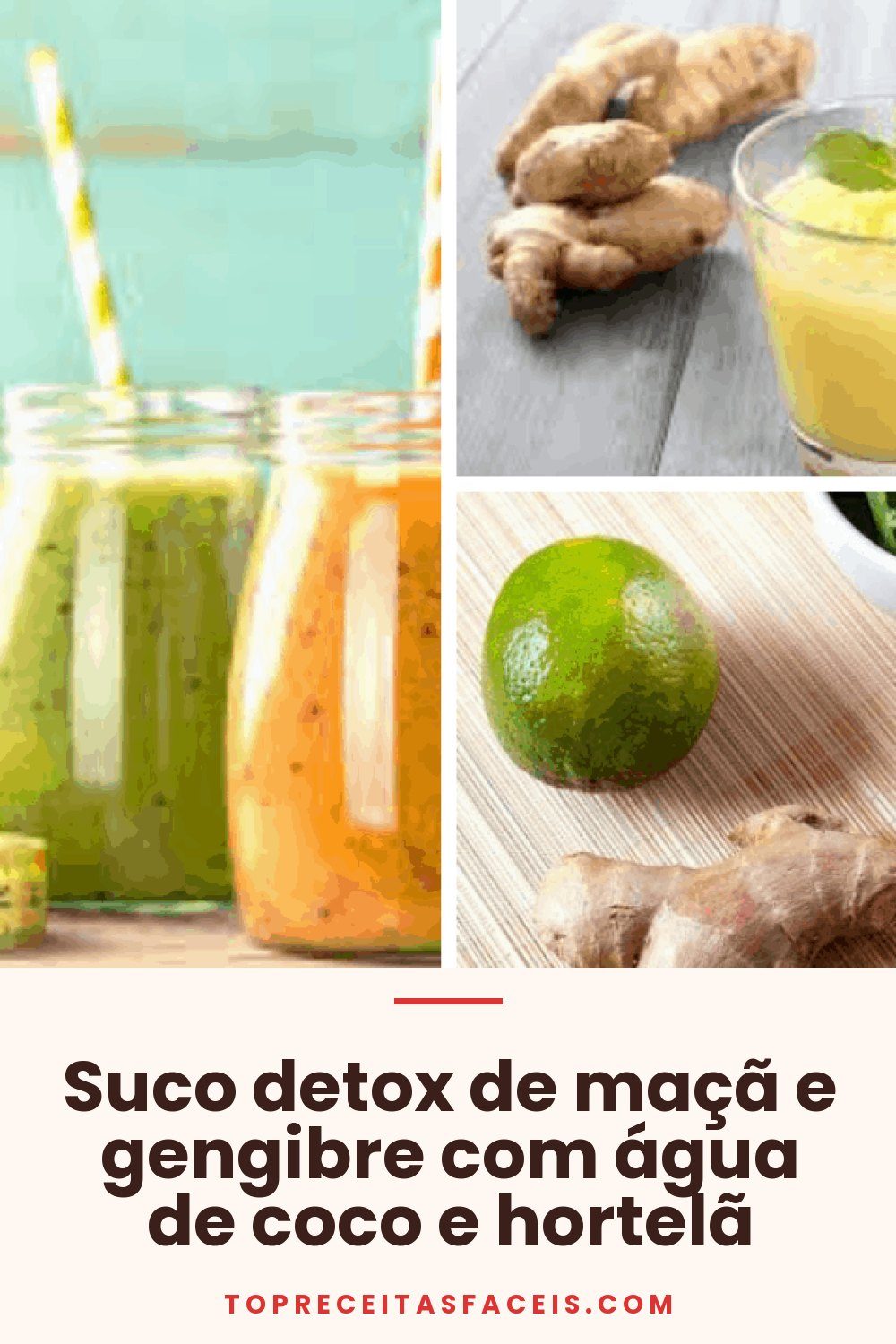 Suco detox de maçã e gengibre com água de coco e hortelã