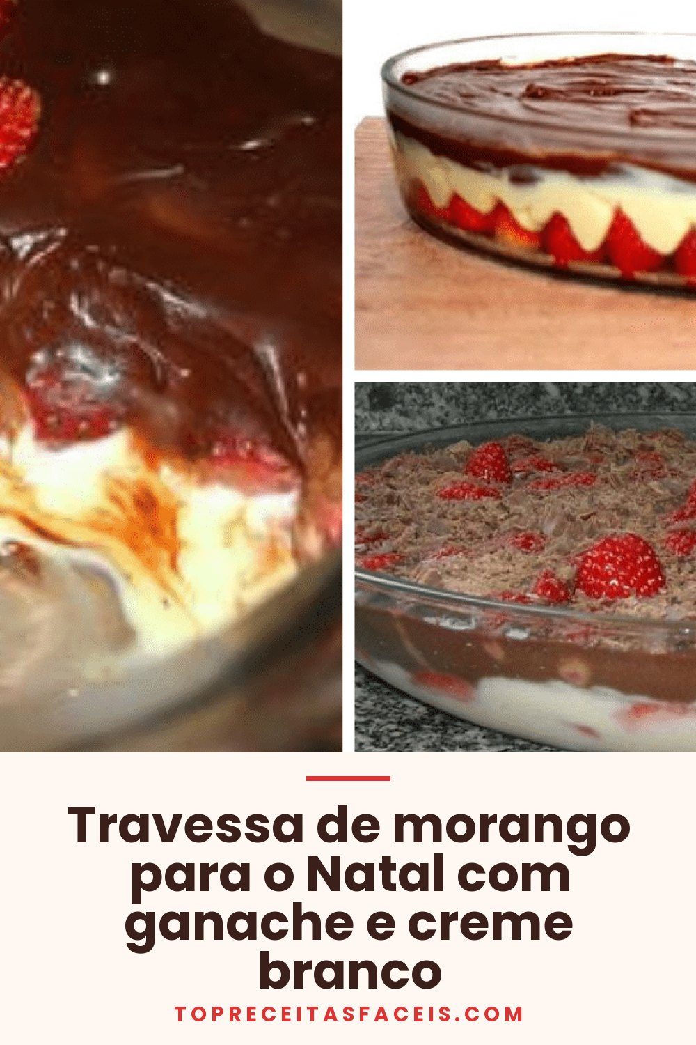 Travessa de morango para o Natal com ganache e creme branco